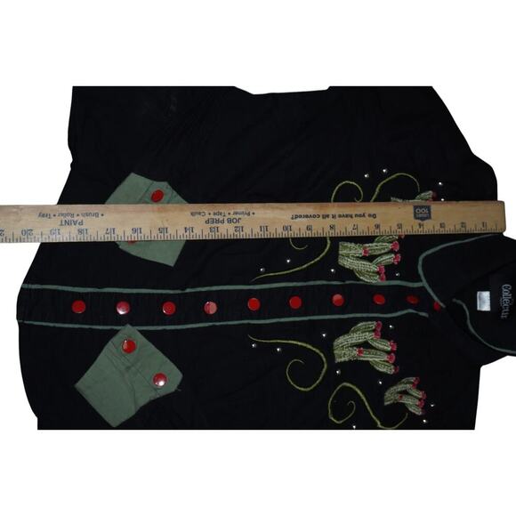 Collectif London Western Cactus Embroidered Shirt Black Red Buttons Size S UK 10 - Picture 11 of 12